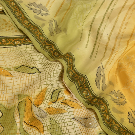 Sanskriti Vintage Sarees Multi Mukesh Printed Pure Crepe Silk Sari Craft Sustainable Fabric