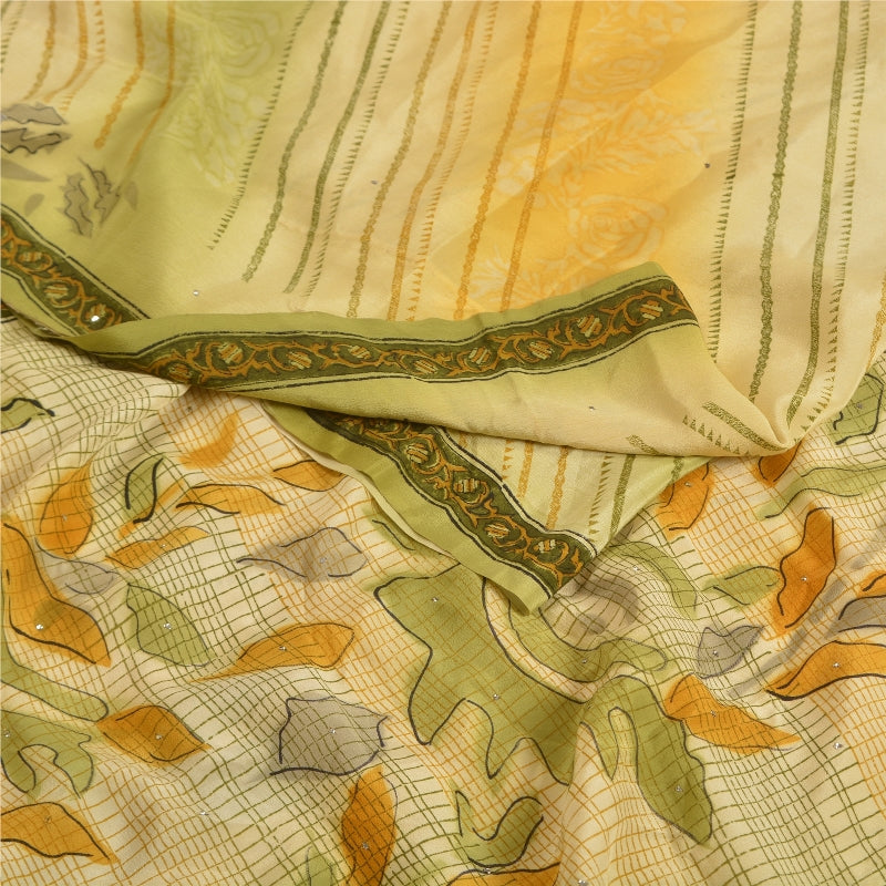 Sanskriti Vintage Sarees Multi Mukesh Printed Pure Crepe Silk Sari Craft Sustainable Fabric