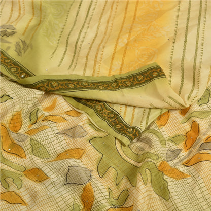 Sanskriti Vintage Sarees Multi Mukesh Printed Pure Crepe Silk Sari Craft Sustainable Fabric