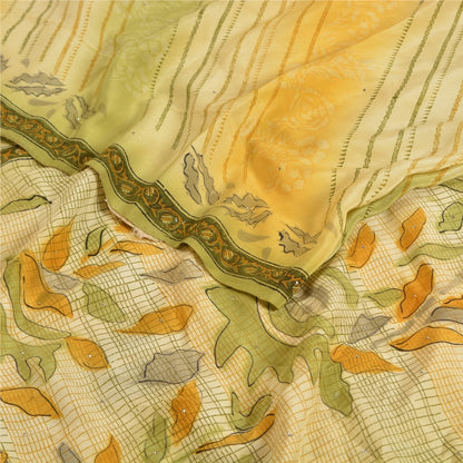 Sanskriti Vintage Sarees Multi Mukesh Printed Pure Crepe Silk Sari Craft Sustainable Fabric