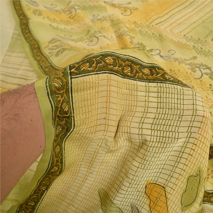 Sanskriti Vintage Sarees Multi Mukesh Printed Pure Crepe Silk Sari Craft Sustainable Fabric