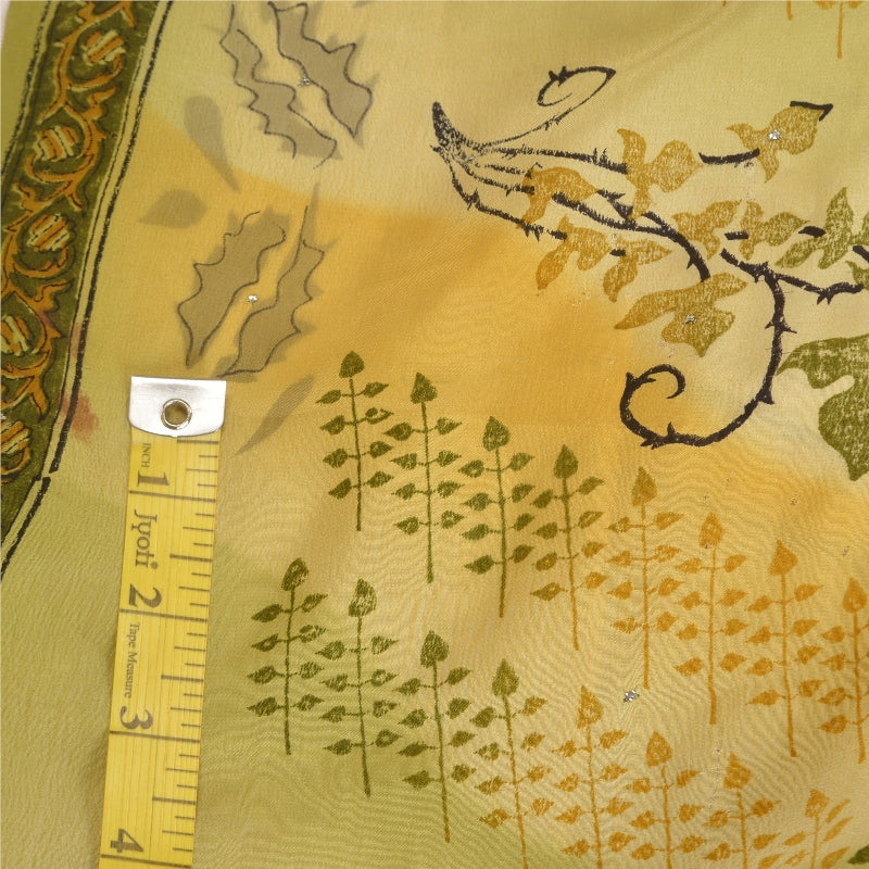 Sanskriti Vintage Sarees Multi Mukesh Printed Pure Crepe Silk Sari Craft Sustainable Fabric