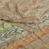 Sanskriti Vintage Sarees Gray Indian Printed Pure Crepe Silk Sari Craft Sustainable Fabric