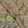 Sanskriti Vintage Sarees Gray Indian Printed Pure Crepe Silk Sari Craft Sustainable Fabric