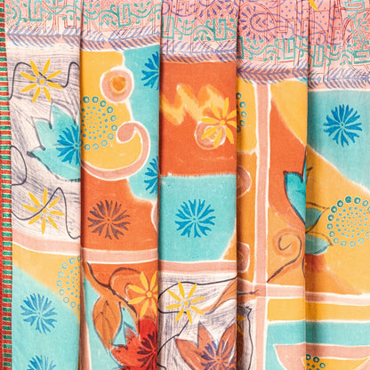 Sanskriti Vintage Sarees From India Pink Pure Crepe Silk Printed Sari 5yd Sustainable Fabric