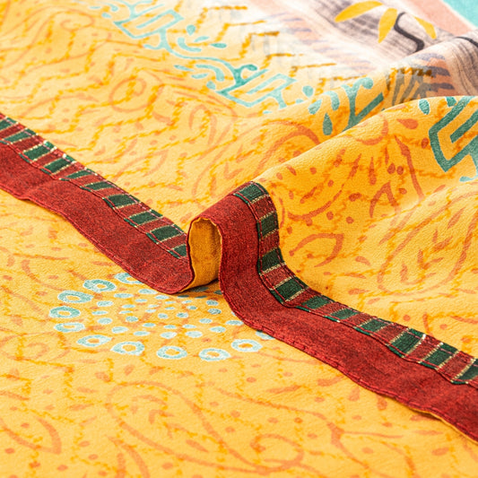 Санскритские винтажные сари из Индии, розовое чистое креповое шелковое сари с принтом, 5 ярдов, устойчивая ткань