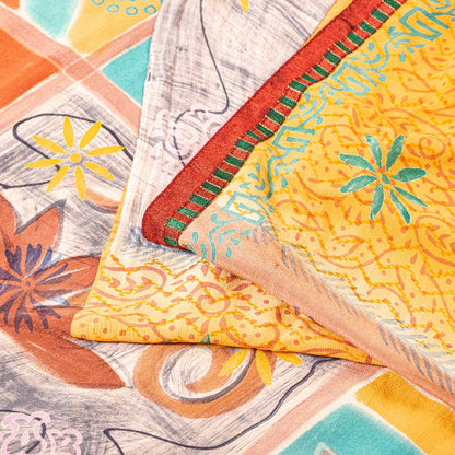 Sanskriti Vintage Sarees From India Pink Pure Crepe Silk Printed Sari 5yd Sustainable Fabric