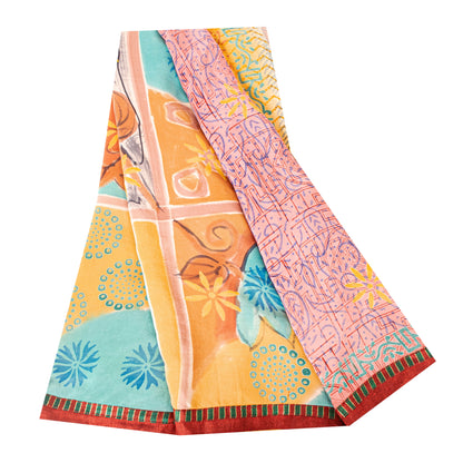 Sanskriti Vintage Sarees From India Pink Pure Crepe Silk Printed Sari 5yd Sustainable Fabric