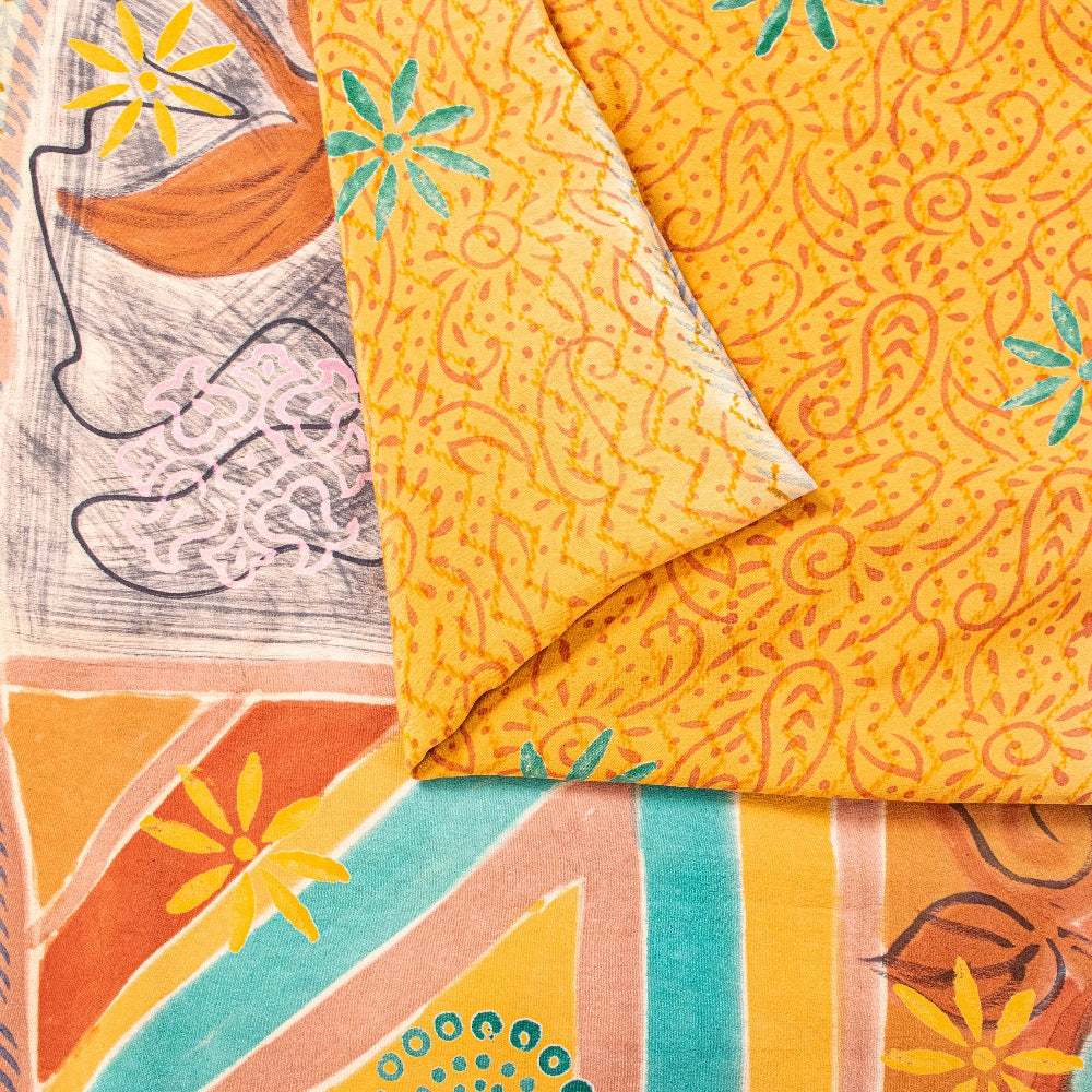 Sanskriti Vintage Sarees From India Pink Pure Crepe Silk Printed Sari 5yd Sustainable Fabric