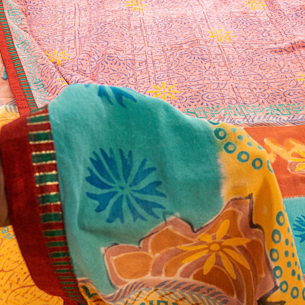 Sanskriti Vintage Sarees From India Pink Pure Crepe Silk Printed Sari 5yd Sustainable Fabric