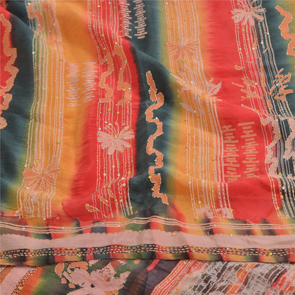 Sanskriti Vintage Saree Red 100%Pure Crepe Silk Hand Embroidery Kantha 5+YD Sari
