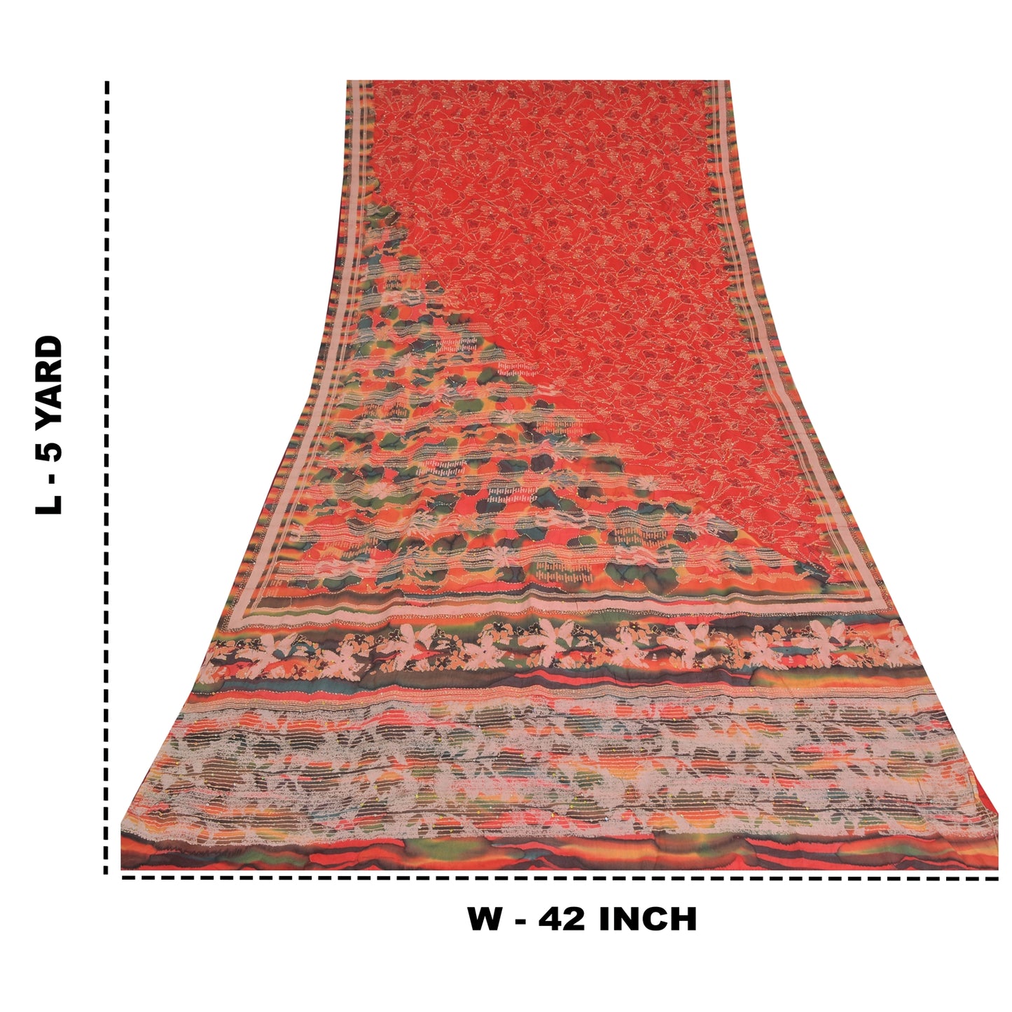 Sanskriti Vintage Saree Red 100%Pure Crepe Silk Hand Embroidery Kantha 5+YD Sari