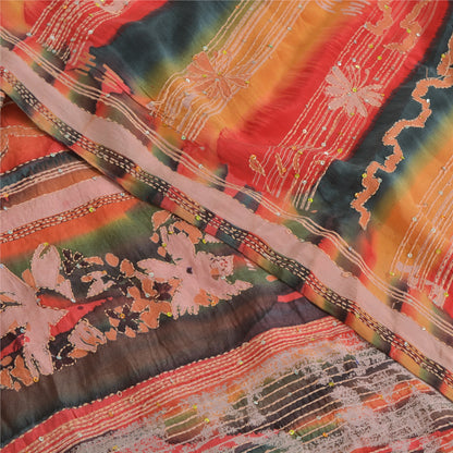 Sanskriti Vintage Saree Red 100%Pure Crepe Silk Hand Embroidery Kantha 5+YD Sari