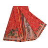 Sanskriti Vintage Saree Red 100%Pure Crepe Silk Hand Embroidery Kantha 5+YD Sari