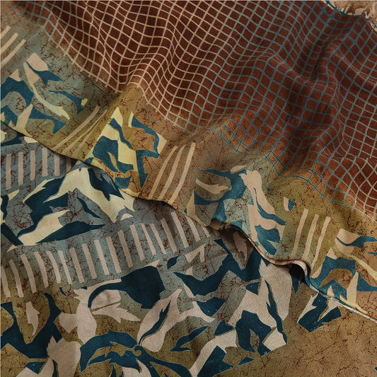 Sanskriti Vintage Multi Color Sarees Pure Crepe Silk Printed Sari Craft Sustainable Fabric