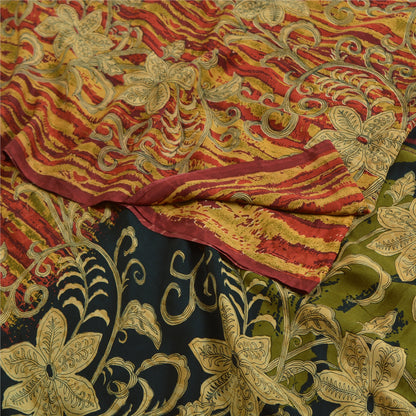 Sanskriti Vintage Sarees Dark Red Pure Crepe Silk Printed Sari Soft Craft Fabric