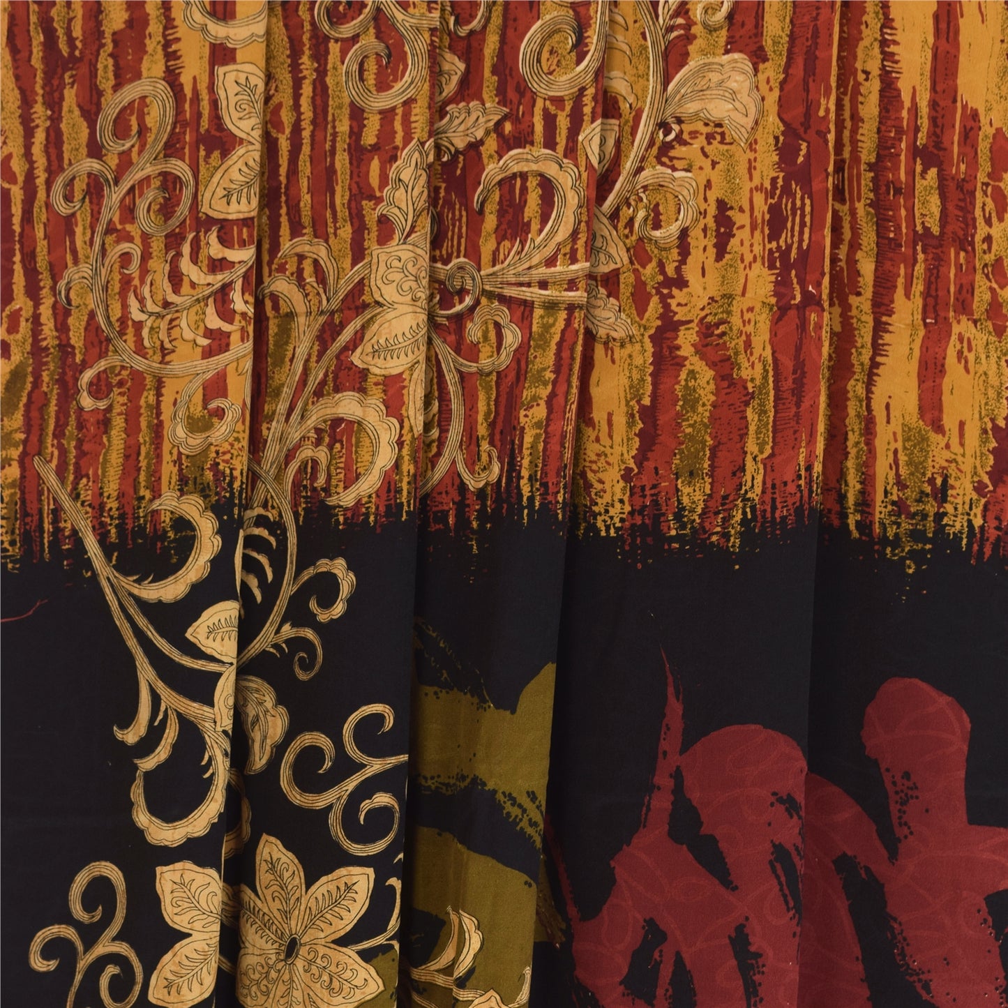 Sanskriti Vintage Sarees Dark Red Pure Crepe Silk Printed Sari Soft Craft Fabric