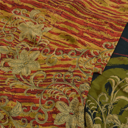 Sanskriti Vintage Sarees Dark Red Pure Crepe Silk Printed Sari Soft Craft Fabric