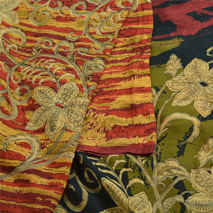 Sanskriti Vintage Sarees Dark Red Pure Crepe Silk Printed Sari Soft Craft Fabric