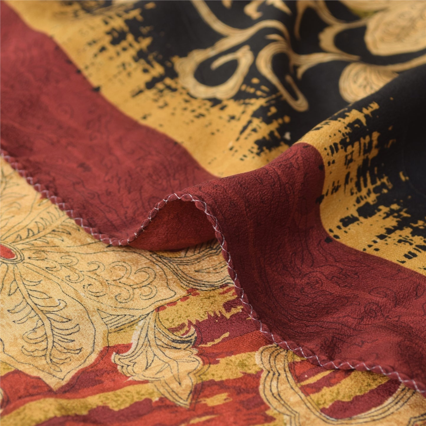 Sanskriti Vintage Sarees Dark Red Pure Crepe Silk Printed Sari Soft Craft Fabric