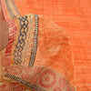 Sanskriti Vintage Sarees Peach & Red Pure Crepe Silk Printed Sari Craft Sustainable Fabric