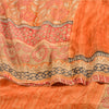 Sanskriti Vintage Sarees Peach & Red Pure Crepe Silk Printed Sari Craft Sustainable Fabric