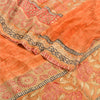 Sanskriti Vintage Sarees Peach & Red Pure Crepe Silk Printed Sari Craft Sustainable Fabric