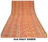 Sanskriti Vintage Sarees Peach & Red Pure Crepe Silk Printed Sari Craft Sustainable Fabric
