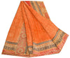 Sanskriti Vintage Sarees Peach & Red Pure Crepe Silk Printed Sari Craft Sustainable Fabric