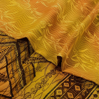 Sanskriti Vintage Sarees Green 100% Pure Crepe Silk Printed Sari Craft Sustainable Fabric