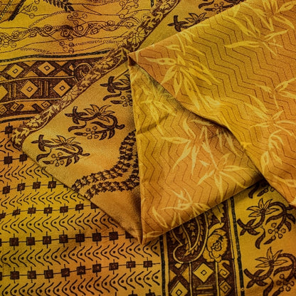 Sanskriti Vintage Sarees Green 100% Pure Crepe Silk Printed Sari Craft Sustainable Fabric