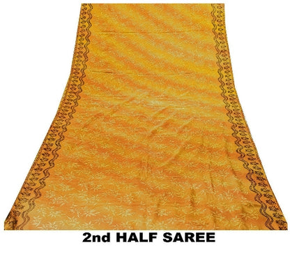 Sanskriti Vintage Sarees Green 100% Pure Crepe Silk Printed Sari Craft Sustainable Fabric