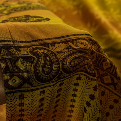 Sanskriti Vintage Sarees Green 100% Pure Crepe Silk Printed Sari Craft Sustainable Fabric