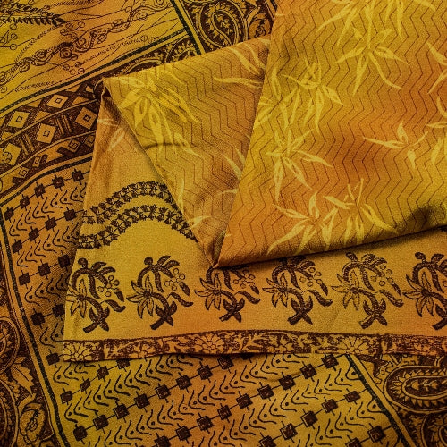 Sanskriti Vintage Sarees Green 100% Pure Crepe Silk Printed Sari Craft Sustainable Fabric