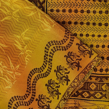 Sanskriti Vintage Sarees Green 100% Pure Crepe Silk Printed Sari Craft Sustainable Fabric