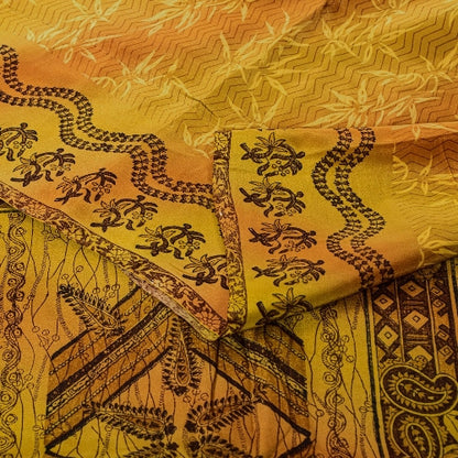 Sanskriti Vintage Sarees Green 100% Pure Crepe Silk Printed Sari Craft Sustainable Fabric