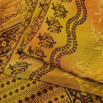 Sanskriti Vintage Sarees Green 100% Pure Crepe Silk Printed Sari Craft Sustainable Fabric