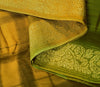 Sanskriti Vintage Sarees Saffron/Green Print Zari Border Pure Crepe Sari Sustainable Fabric