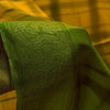 Sanskriti Vintage Sarees Saffron/Green Print Zari Border Pure Crepe Sari Sustainable Fabric