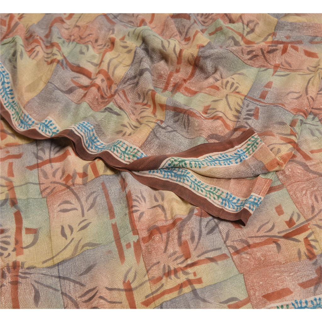 Sanskriti Vintage Sarees Indian Multi Pure Crepe Silk Printed Sari Craft Fabric