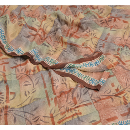 Sanskriti Vintage Sarees Indian Multi Pure Crepe Silk Printed Sari Craft Fabric