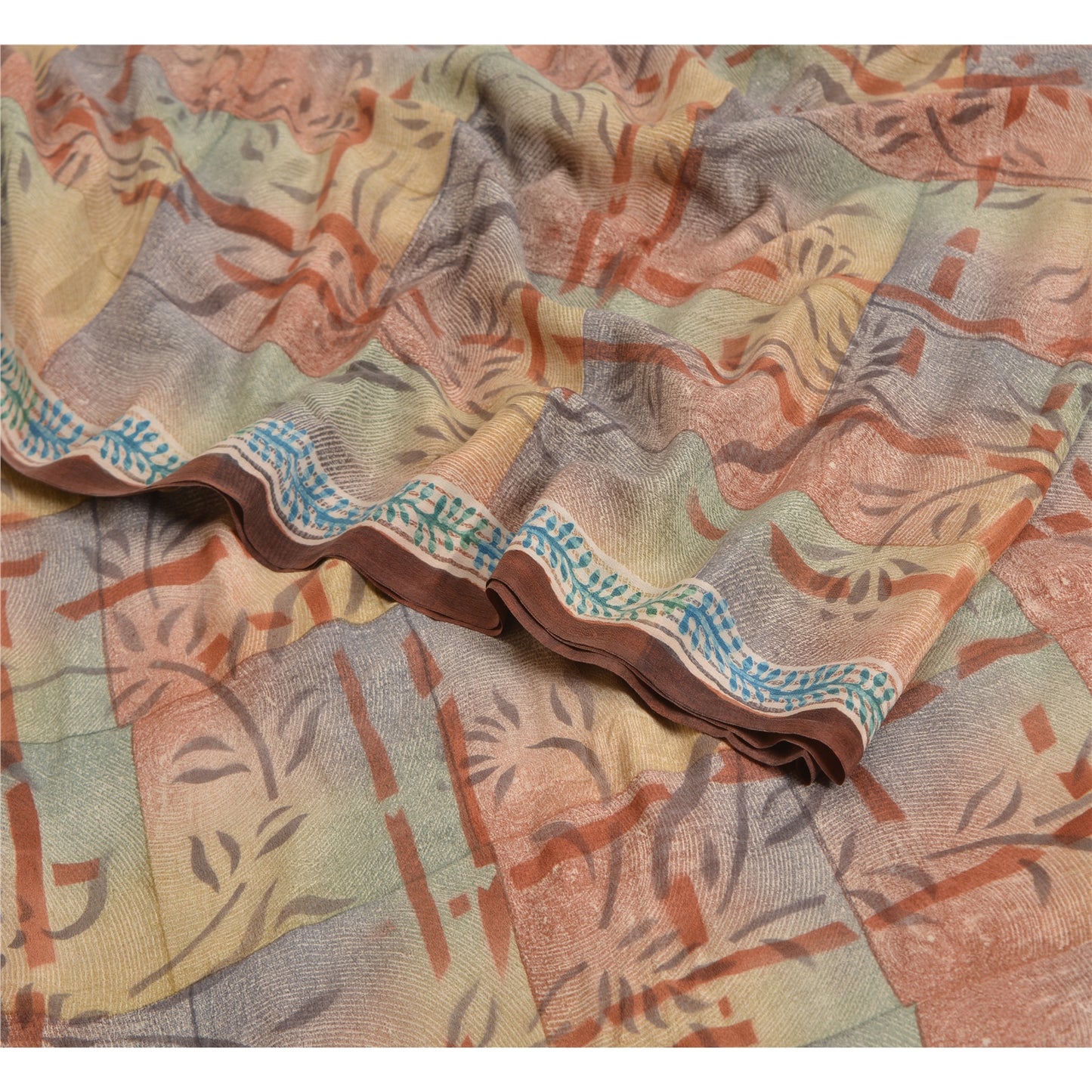 Sanskriti Vintage Sarees Indian Multi Pure Crepe Silk Printed Sari Craft Fabric