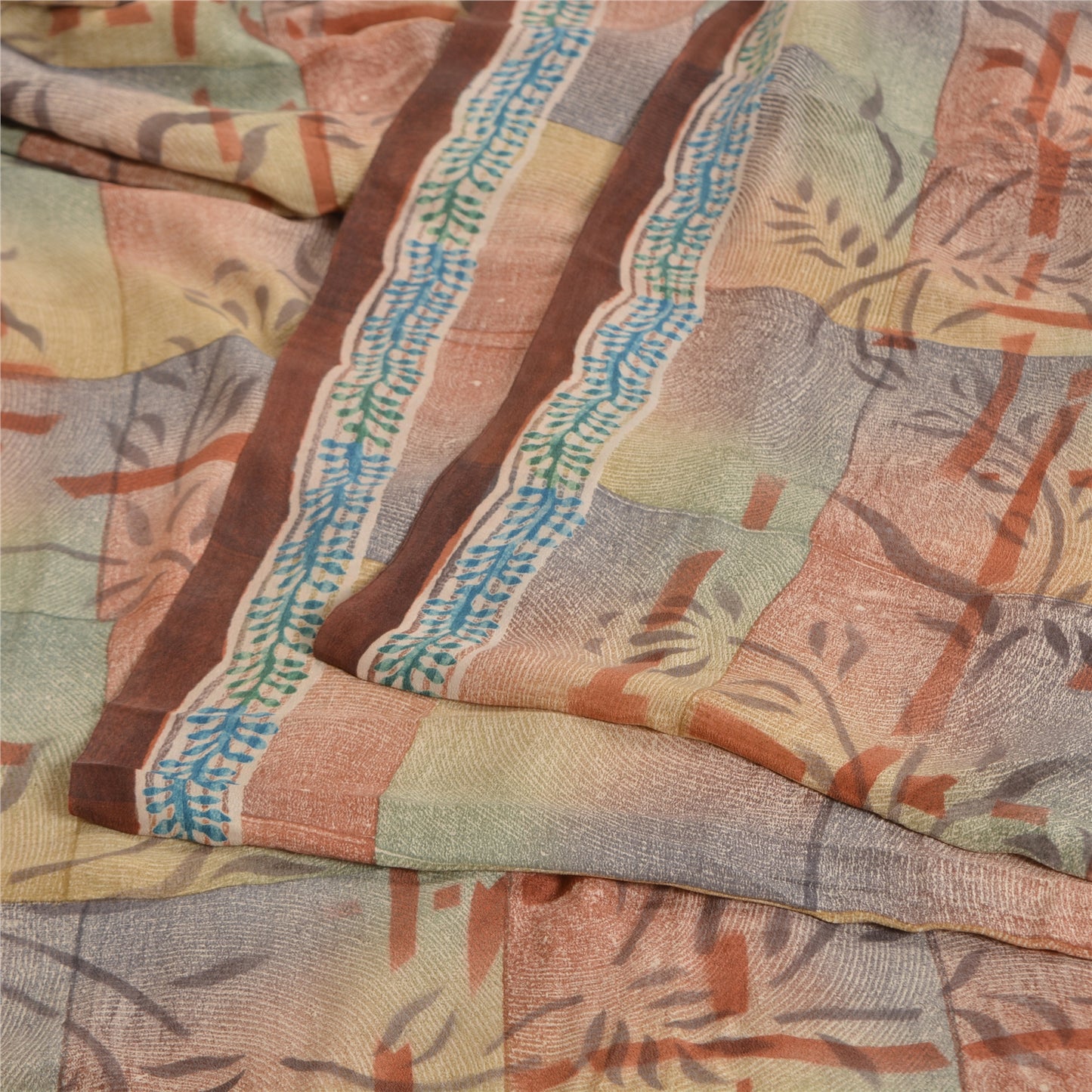 Sanskriti Vintage Sarees Indian Multi Pure Crepe Silk Printed Sari Craft Fabric