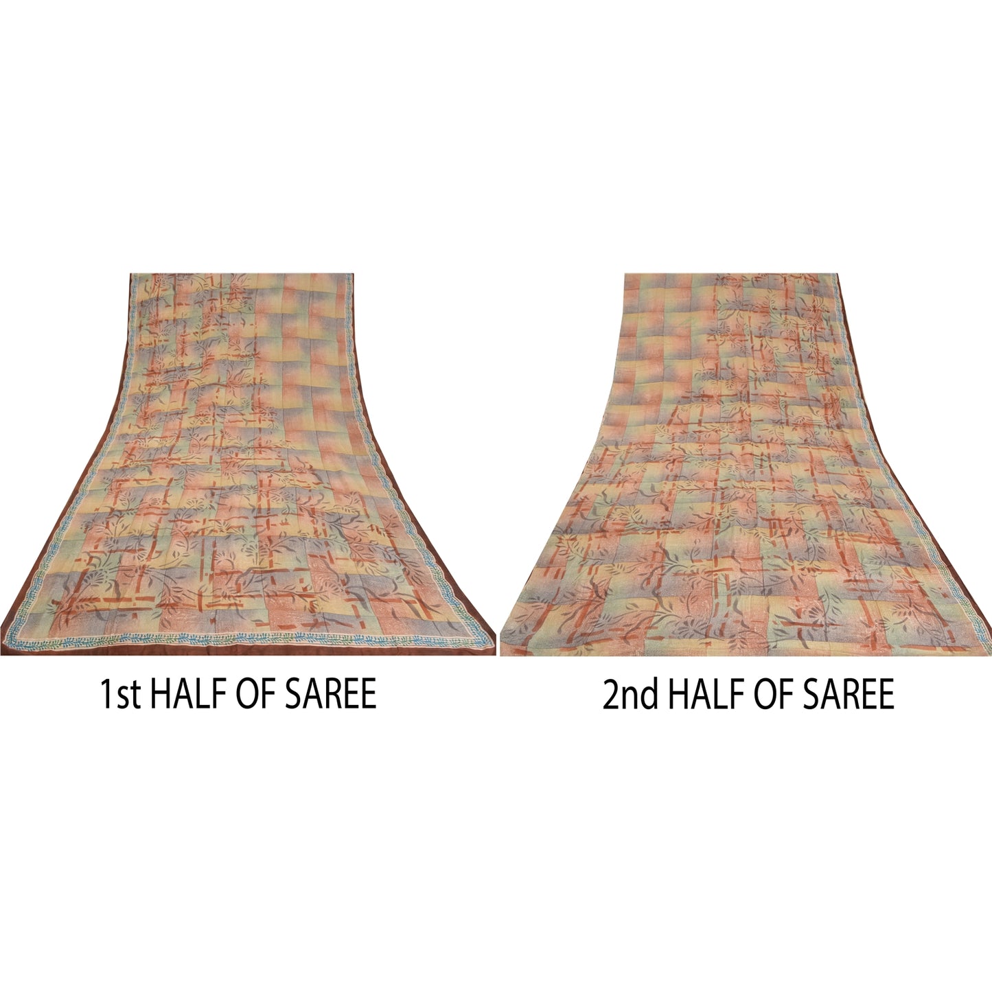 Sanskriti Vintage Sarees Indian Multi Pure Crepe Silk Printed Sari Craft Fabric