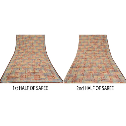 Sanskriti Vintage Sarees Indian Multi Pure Crepe Silk Printed Sari Craft Fabric