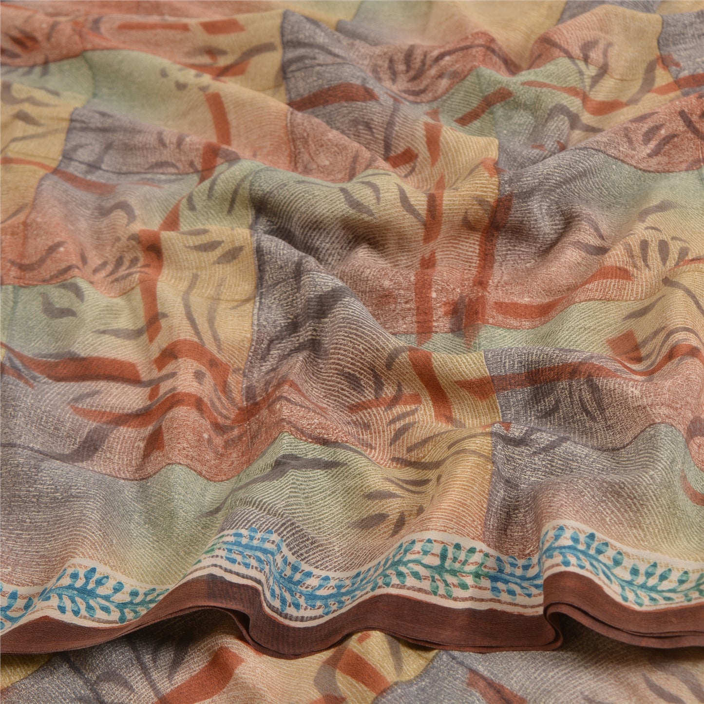 Sanskriti Vintage Sarees Indian Multi Pure Crepe Silk Printed Sari Craft Fabric