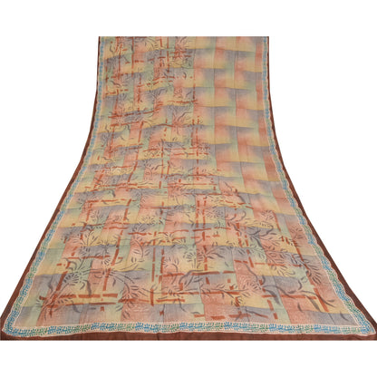 Sanskriti Vintage Sarees Indian Multi Pure Crepe Silk Printed Sari Craft Fabric