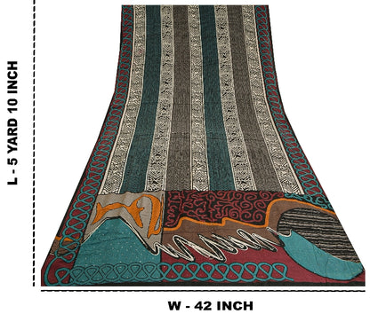 Sanskriti Vintage Sarees Multi Pure Crepe Silk Mukesh Work Printed Sari Sustainable Fabric