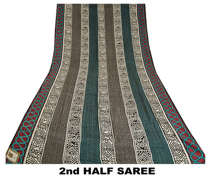 Sanskriti Vintage Sarees Multi Pure Crepe Silk Mukesh Work Printed Sari Sustainable Fabric