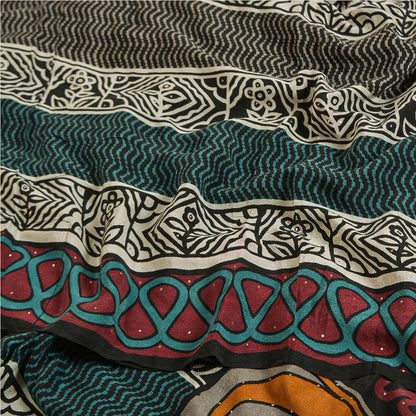 Sanskriti Vintage Sarees Multi Pure Crepe Silk Mukesh Work Printed Sari Sustainable Fabric